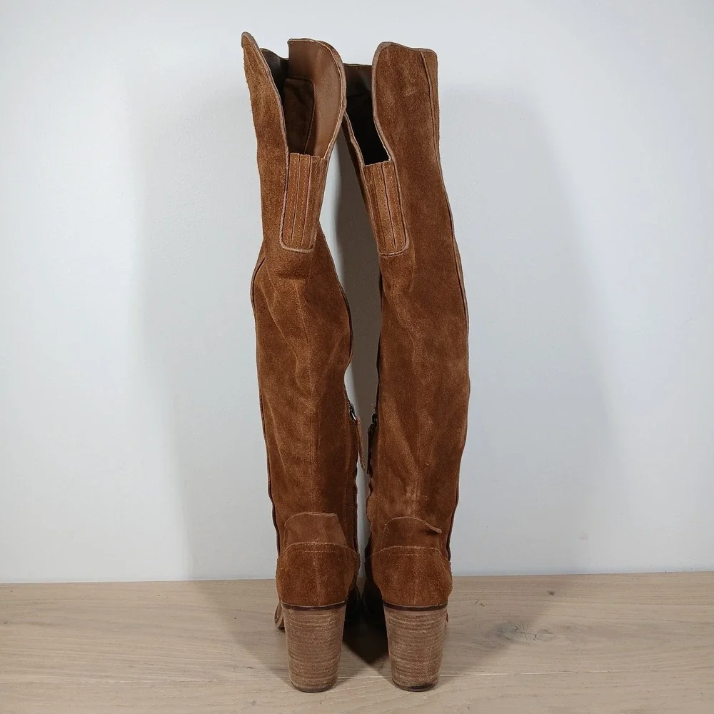 Dolce Vita Boots Womens 6 Brown Leather Over The Knee Block Heel Western Boho